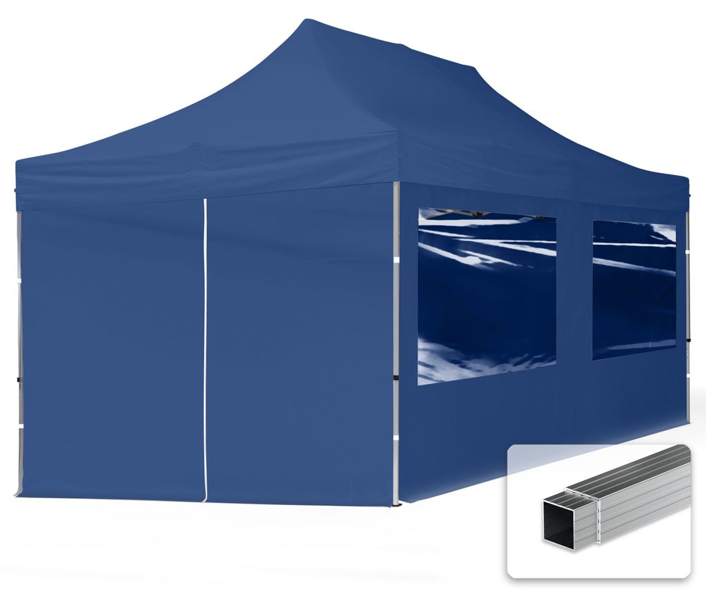 Nůžkový stan 3x6 m, hliník, vč. 4 bočnic tmavě modrá Obrázek produktu 
