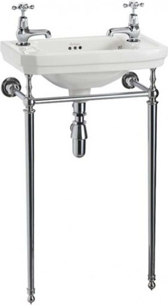 Casa Padrino Jugendstil Stand Gäste WC Waschtisch Weiß / Chrom B 51cm mit 2 Hahnlöchern Mod2 - Art Deco Waschbecken Barock Antik Stil