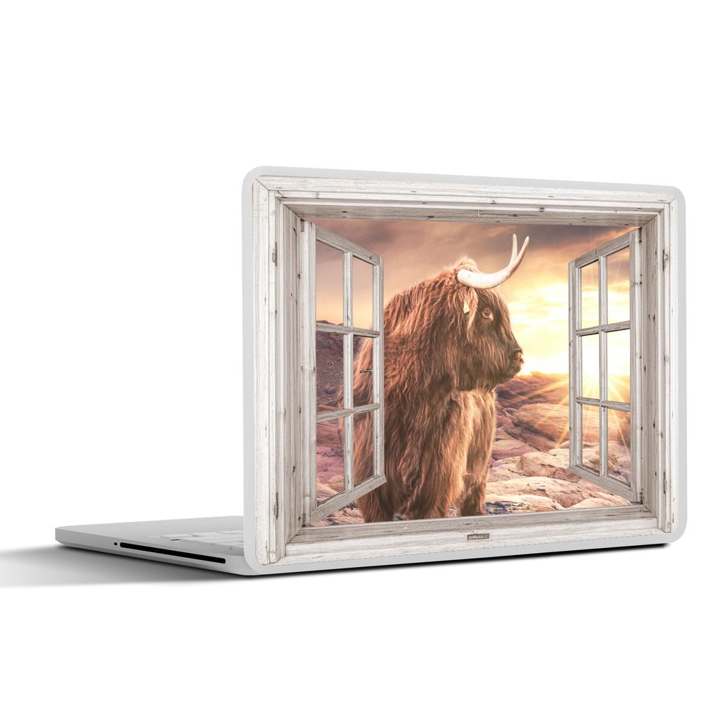 MuchoWow Laptop Aufkleber Sticker Cover Schottischer Highlander - Aussicht - Sonnenuntergang 25x18 cm - Laptop-Deko