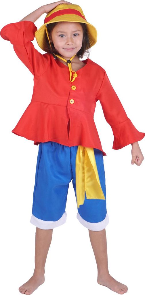 Monkey D. Ruffy Kinder Kostüm nach Zeitsprung | Jacke, Hose & Hut | Größe: 110