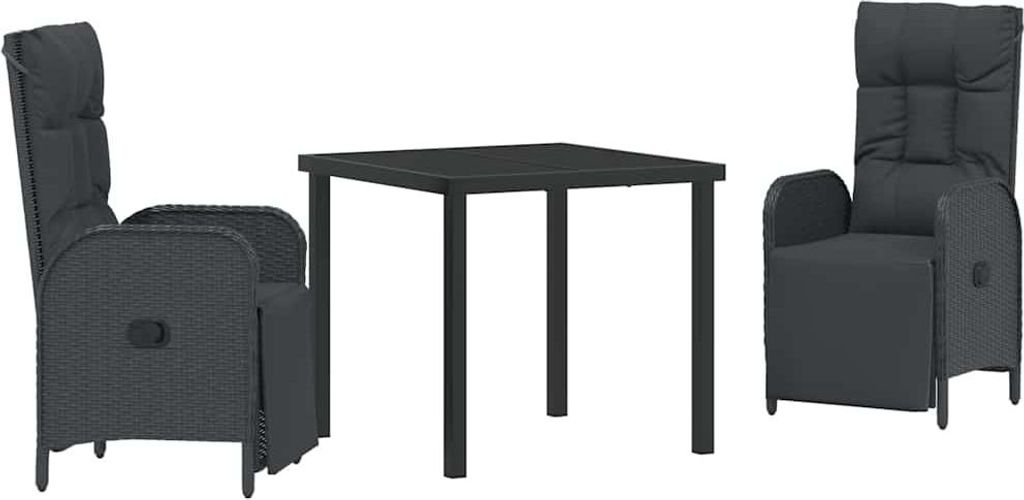 SYFAX Garten Essgruppe mit Kissen 3 pcs Schwarz Poly Rattan