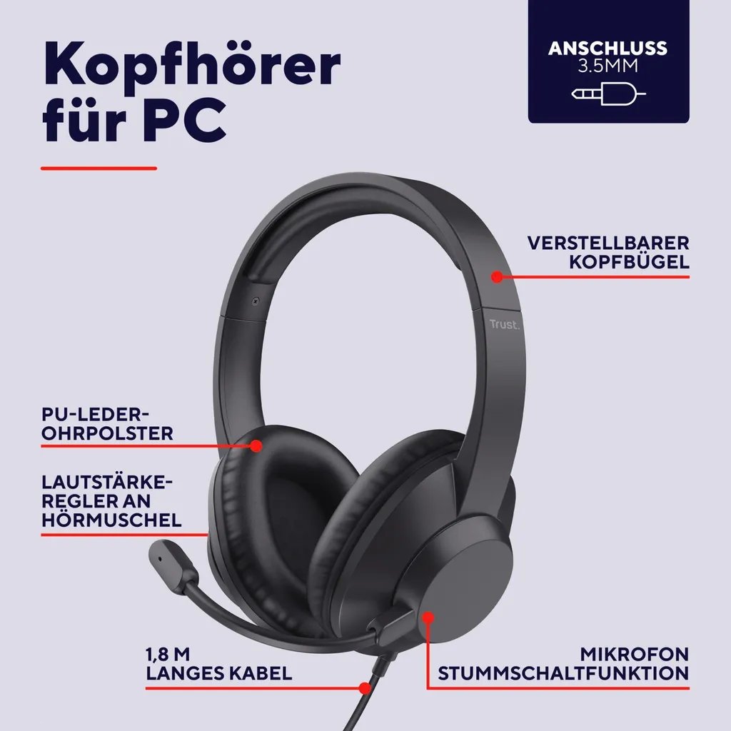 Casque Audio Over-Ear Trust Ayda Max avec Micro pour PC et Ordinateur - 6