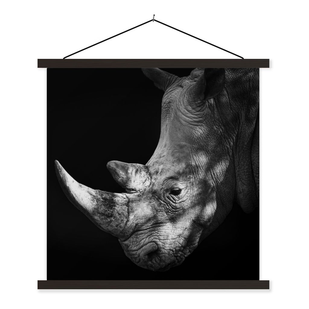 MuchoWow Textilposter Rhinozeros - Tier - Licht 90x90 cm mit schwarzem Rahmen - Magnetisches