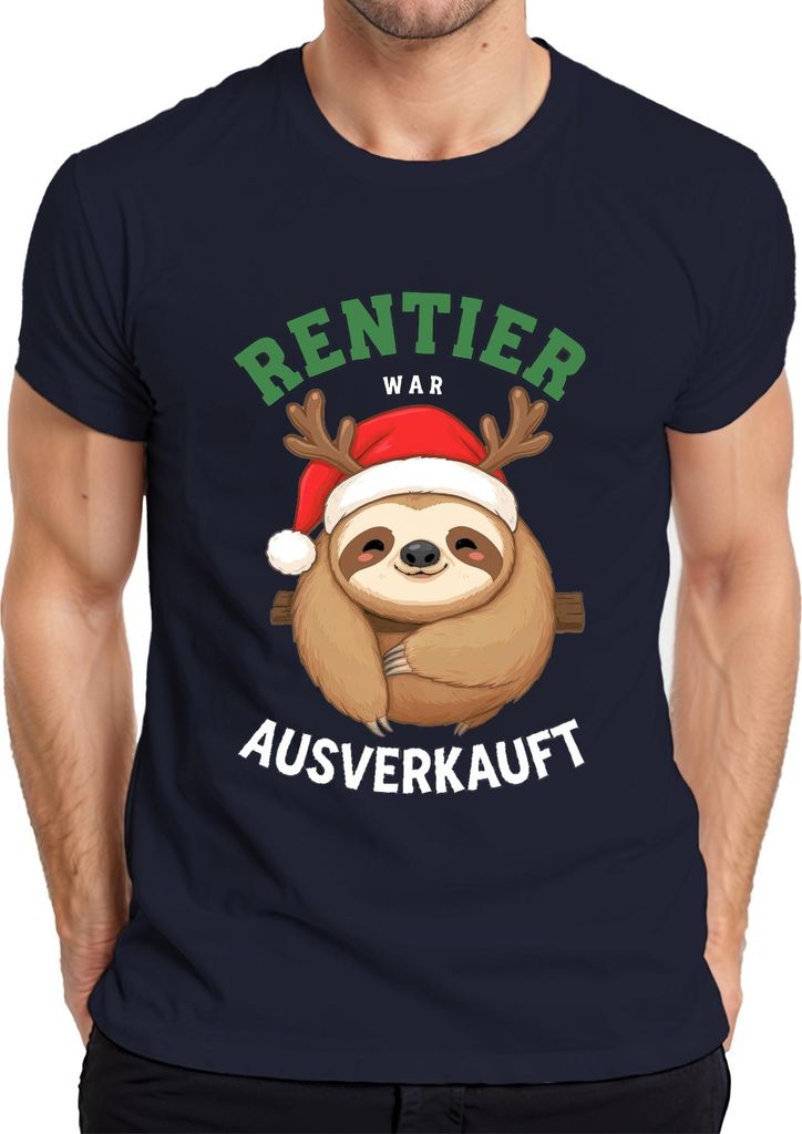 Rentier war t Weihnachten Faultier Geschenk Lustig Herren T-Shirt, Navy, M