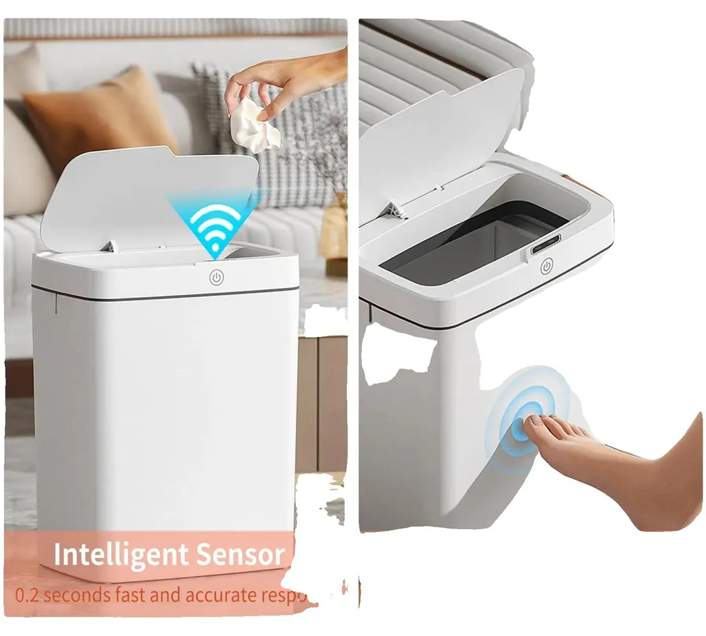 Poubelle Capteur sans Contact 12L IPX5 Rechargeable USB en Plastique ABS