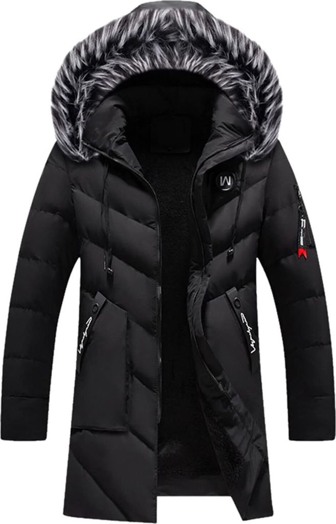 ASKSA Herren Winterparka Dicke Warme Winterjacke Maenner Winddicht Casual Oberbekleidung Mittellanger Mantel Parka Winterjacke,Schwarz,XL