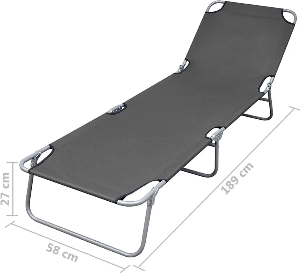 Bain de soleil pliable gris dossier réglable - Transat robuste et léger - 5