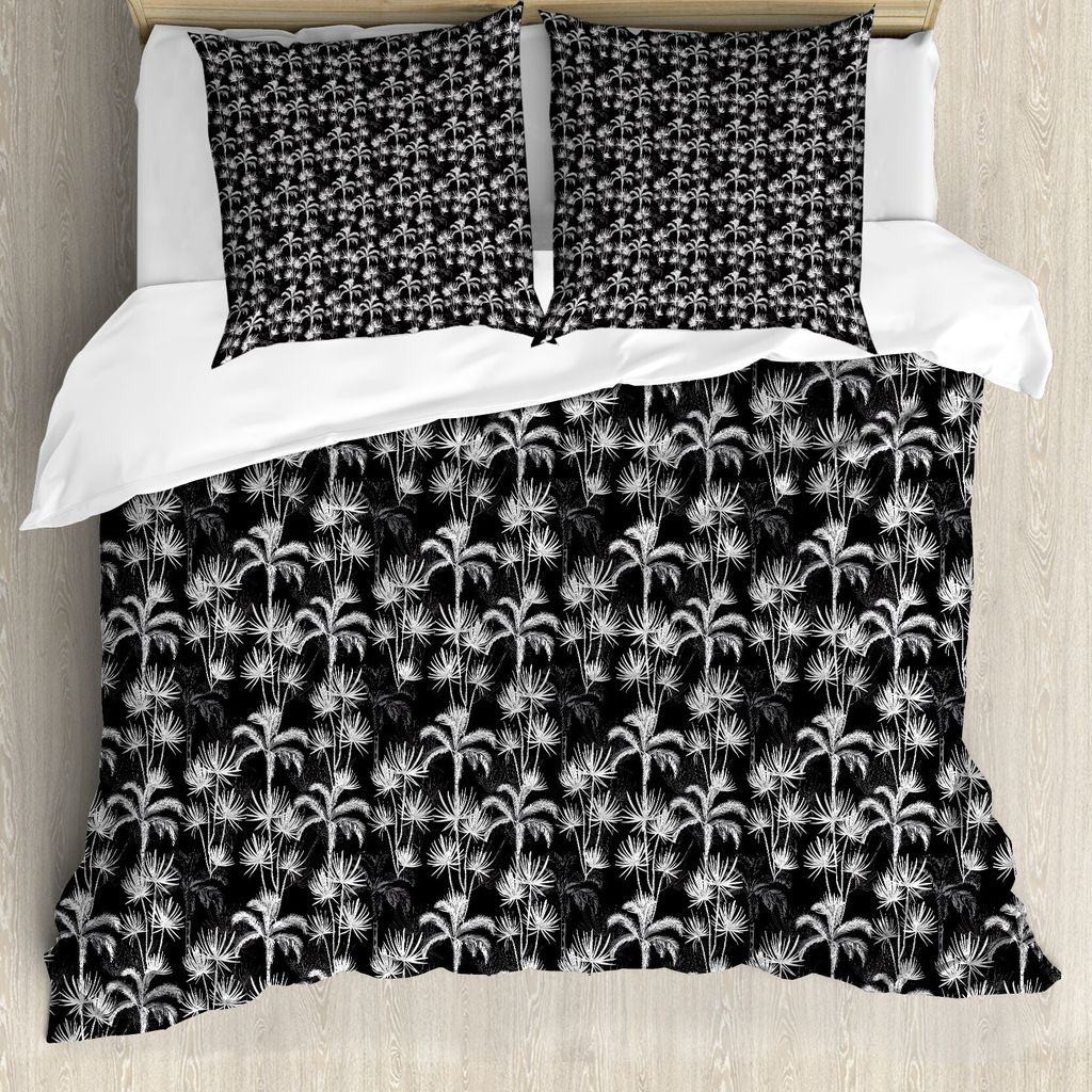 ABAKUHAUS Tropisch Bettbezug Set für Einzelbetten, Exotische Palme-Skizze, Milbensicher Allergiker geeignet mit Kissenbezug, 155 cm x 220 cm - 80 ...