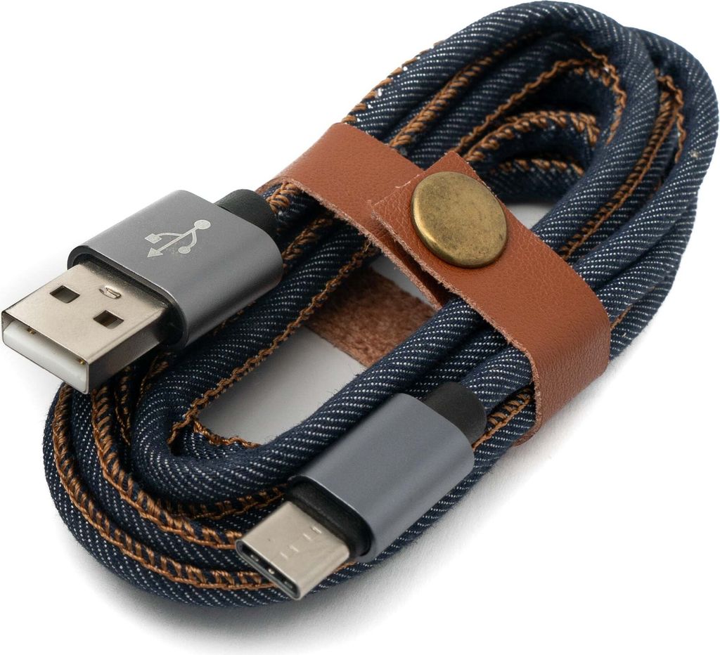 SYSTEM-S USB 3.1 Kabel 2 m Typ C Stecker zu 2.0 Typ A Stecker geflochten in Denim Blau