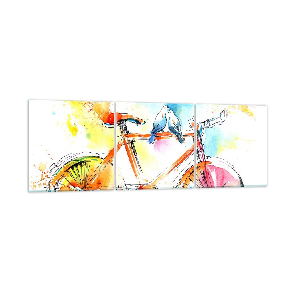 Bilder auf glas - Fahrrad Vögel Taube Reinheit - 120x40cm - Glasbilder - Wandbilder - Kunstdruck - zum Aufhängen bereit - Wanddekoration aus Glas...