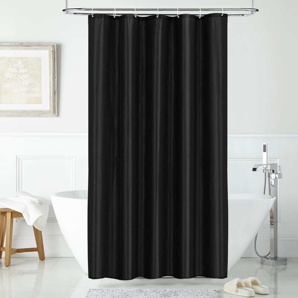 Duschvorhang aus Polyester, 100 x 200 cm, schimmelresistent, wasserdicht und waschbar, mit 7 Haken, schwarz.