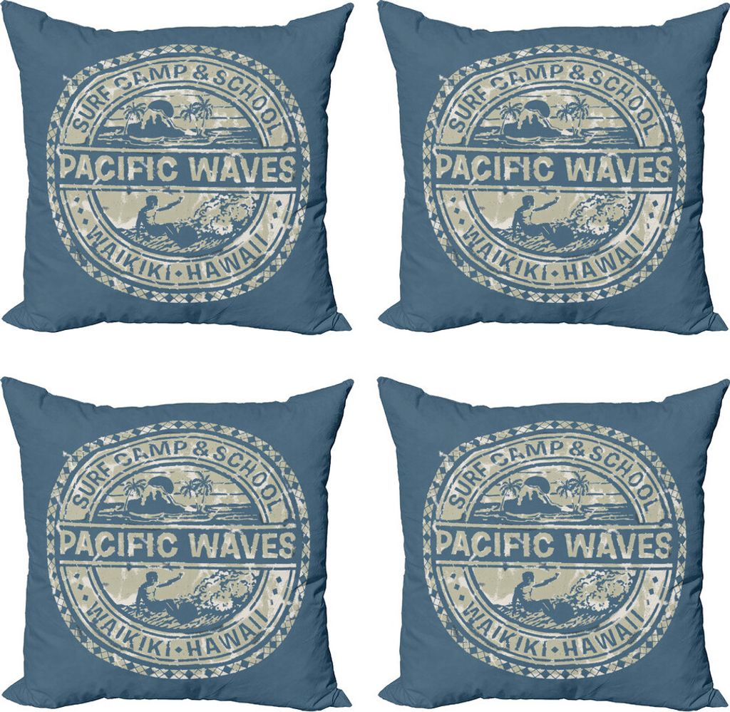 ABAKUHAUS Modern Kissenbezug Set (4 Stück), Pacific Waves Surf Camp, Moderner Doppelseitiger Digitaldruck, 45 cm x 45 cm, Khaki Schieferblau