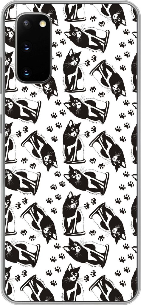 MuchoWow Handyhülle Schutzhülle Hülle für Telefoonhoesje Samsung Galaxy S20 Muster - Katze - Schwarz - Weiß - Jungen - Mädchen - Kinder - K...