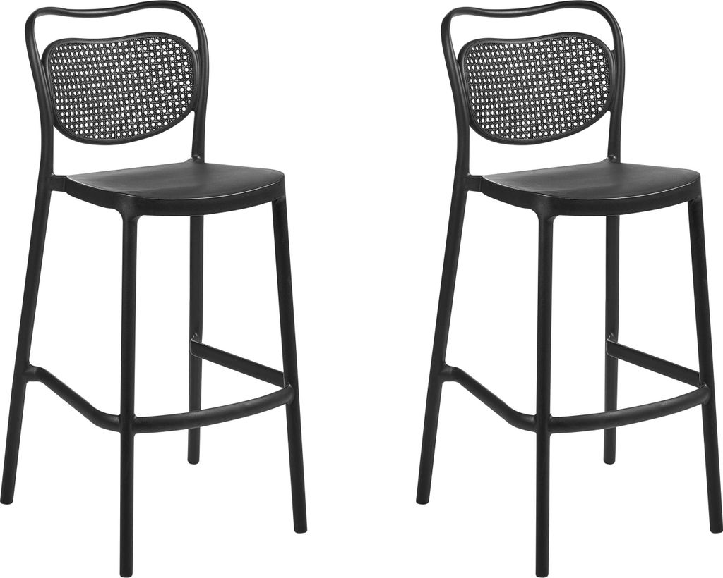 BELIANI Garten Barstühle 2er Set Schwarz Kunststoff Wetterfest Indoor Outdoor Modernes Design Retro Stil Barhocker