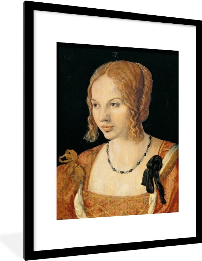 MuchoWow MuchoWow Gerahmtes Poster Bildnis einer jungen Venezianerin - Gemälde von Albrecht Dürer 60x80 cm - Poster mit zchwarzem Bilderrahme...
