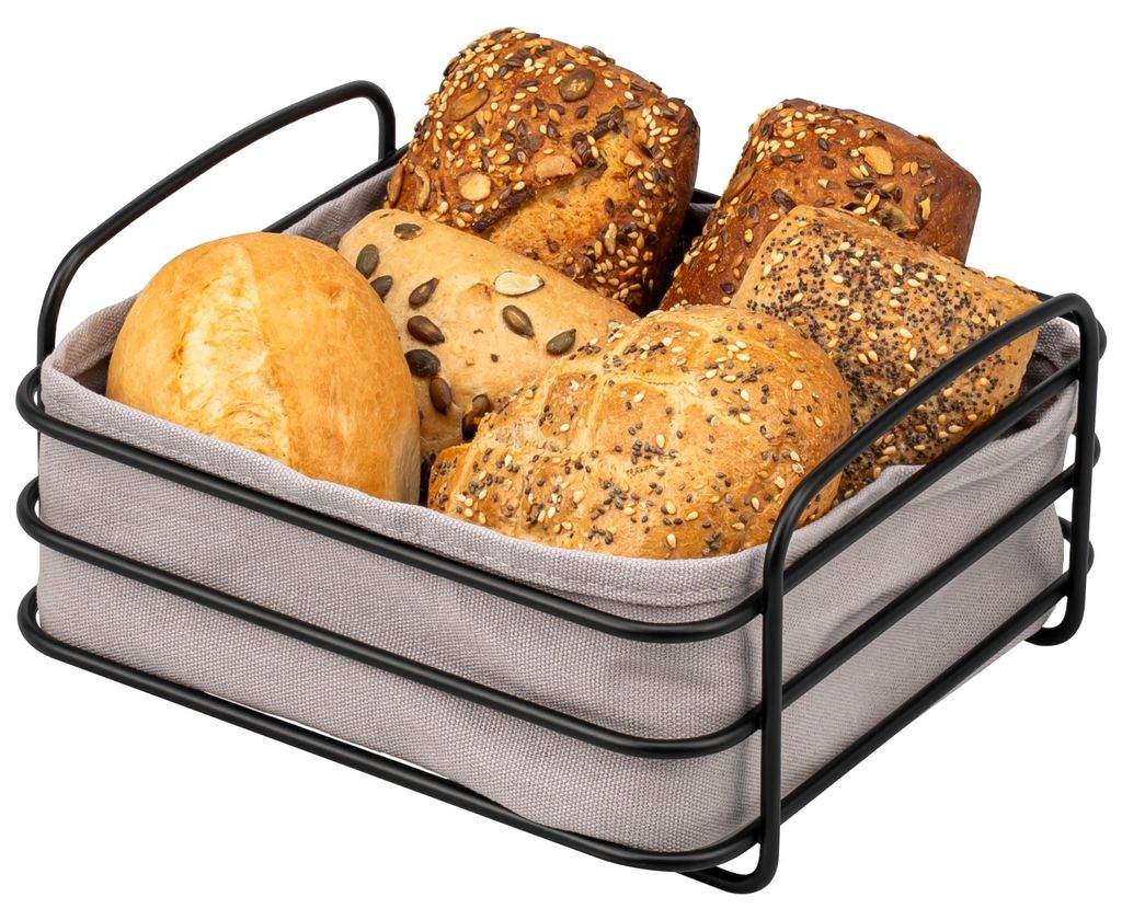 eluno eckiger Brotkorb - Obstkorb, Obstschale mit abnehmbarem waschbarem Bezug, aus schwarzem Metall