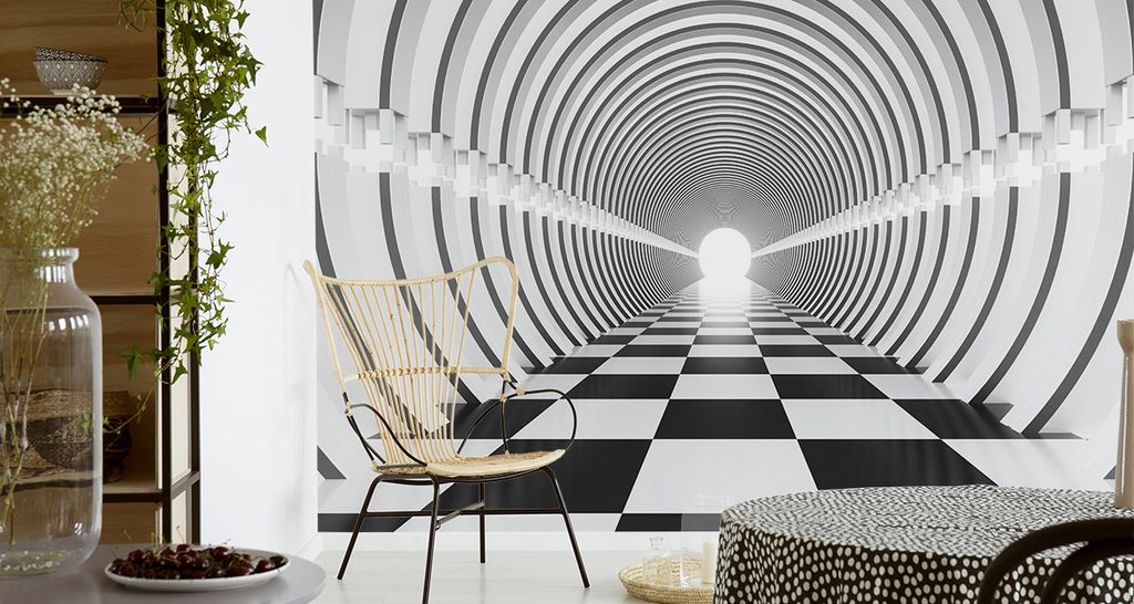 Fototapete Vlies Tapete zauberhafter 3D Tunnel - schwarz-weiß 270 cm (B) x 180 cm (H) Wandbild Wanddeko