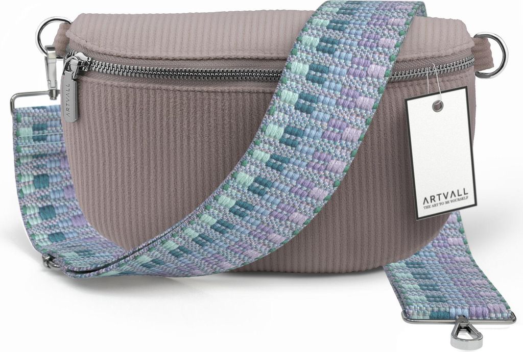 ARTVALL - Umhängetasche aus Cord, Klein mit verstellbarem Schultergurt, abnehmbares Taschenband, Crossbody Bag in Rosa