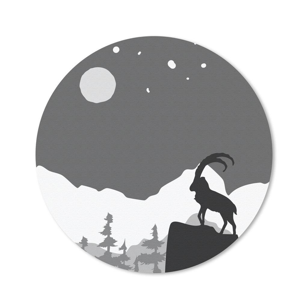 MuchoWow Mauspad Mousepad Illustration - Ziege - Schwarz - Weiß 50x50 cm - Mousepads - Maus Mat - Pad - Mausunterlage - Vinyl