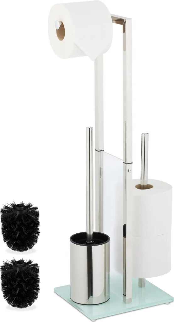 Relaxdays Garniture de WC sur Pied en Acier Inoxydable et Verre Noir