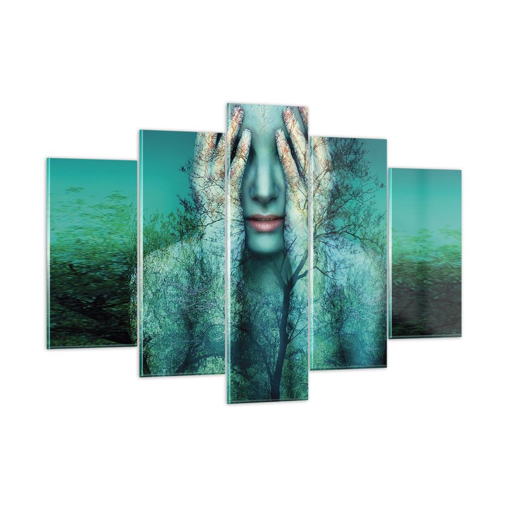 Bilder auf glas - 5 Teile - Frau Natur Grafik - 150x100cm - Glasbilder - Wandbilder - Bilder - zum Aufhängen bereit - Wanddekoration aus Glas - Gl...