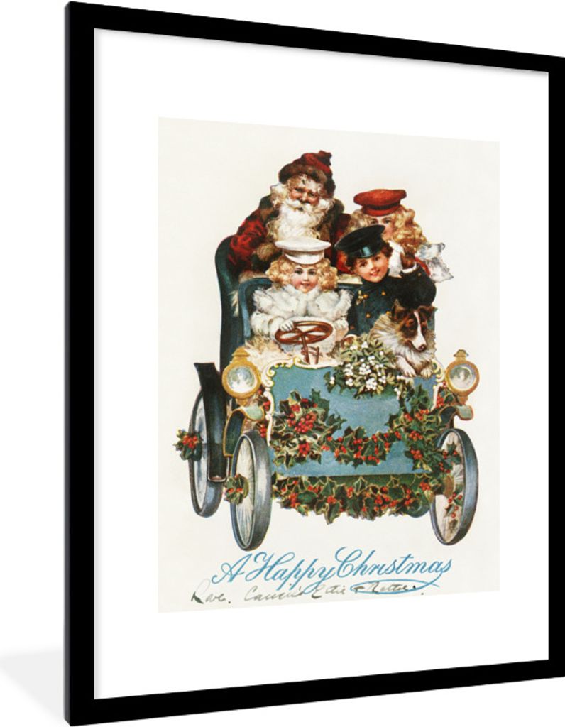 MuchoWow Gerahmtes Poster Weihnachten - Weihnachtsmann - Vintage 60x80 cm - Poster mit Schwarzem Bilderrahmen Wandposter Rahmen Foto Bilder - Woh...