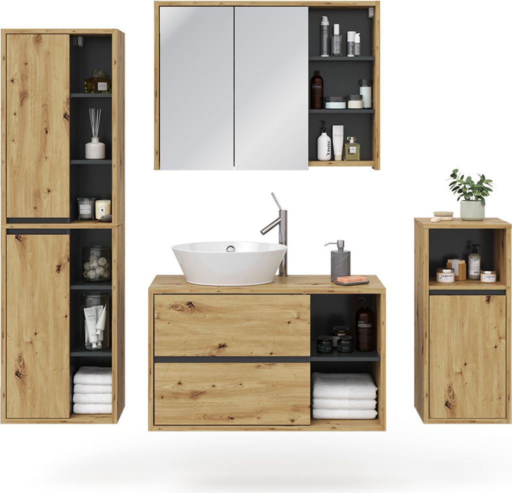 Badmöbel-Set Vicco Viola Artisan-Eiche 4 Teile, Model 39710 Produktbild 