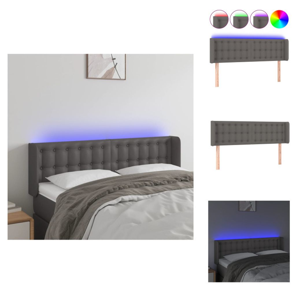 vidaXL LED Kopfteil Grau 147x16x78/88 cm Kunstleder - Kopf- & Fußenden