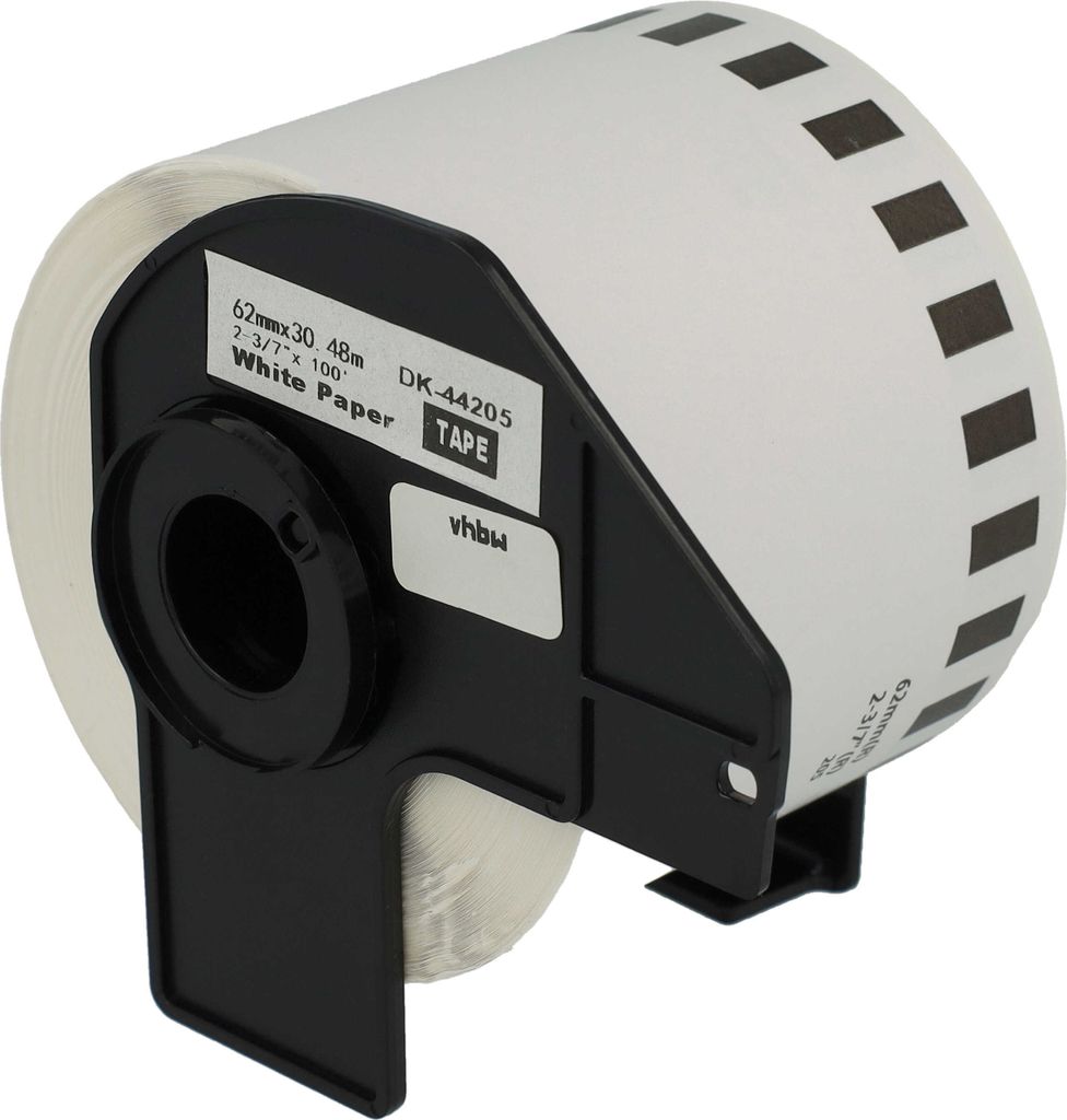 vhbw Rolle mit Halter 62mm x 30,48m (1 Etikette) kompatibel mit Brother PT QL720NW Drucker - Premium, Wiederablösbar Weiß