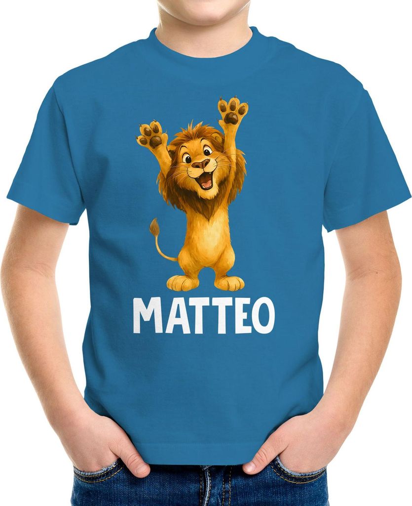 Kinder T-Shirt Löwe mit Name – personalisiertes Shirt für Jungen – Tiermotiv bedruckt – Geschenk zur Einschulung oder Geburtstag Moonworks