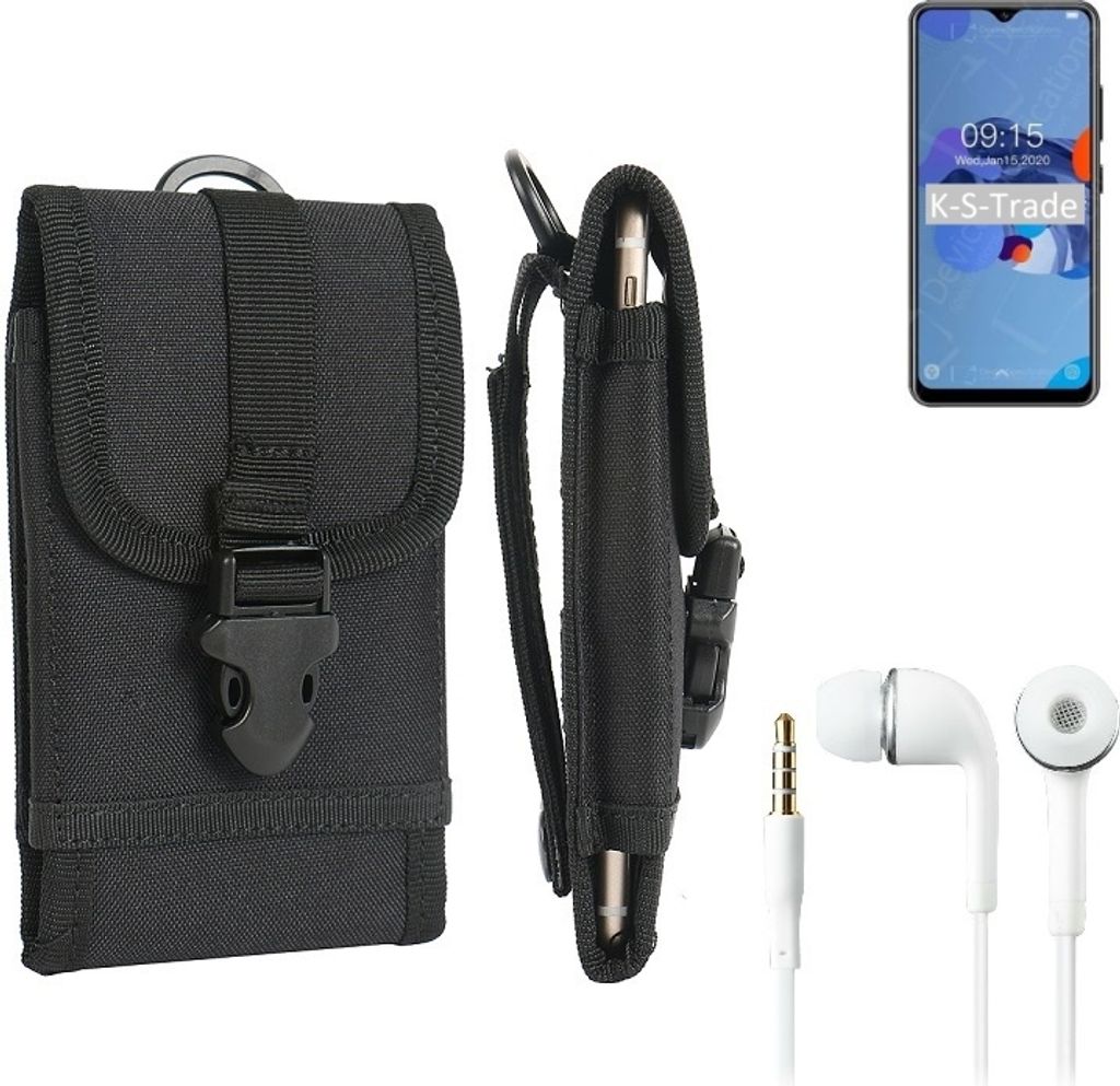 K-S-Trade Holster Schutz Hülle kompatibel mit Oukitel C19 Gürteltasche Handy Hülle Tasche outdoor Seitentasche schwarz 1x + Kopfhörer