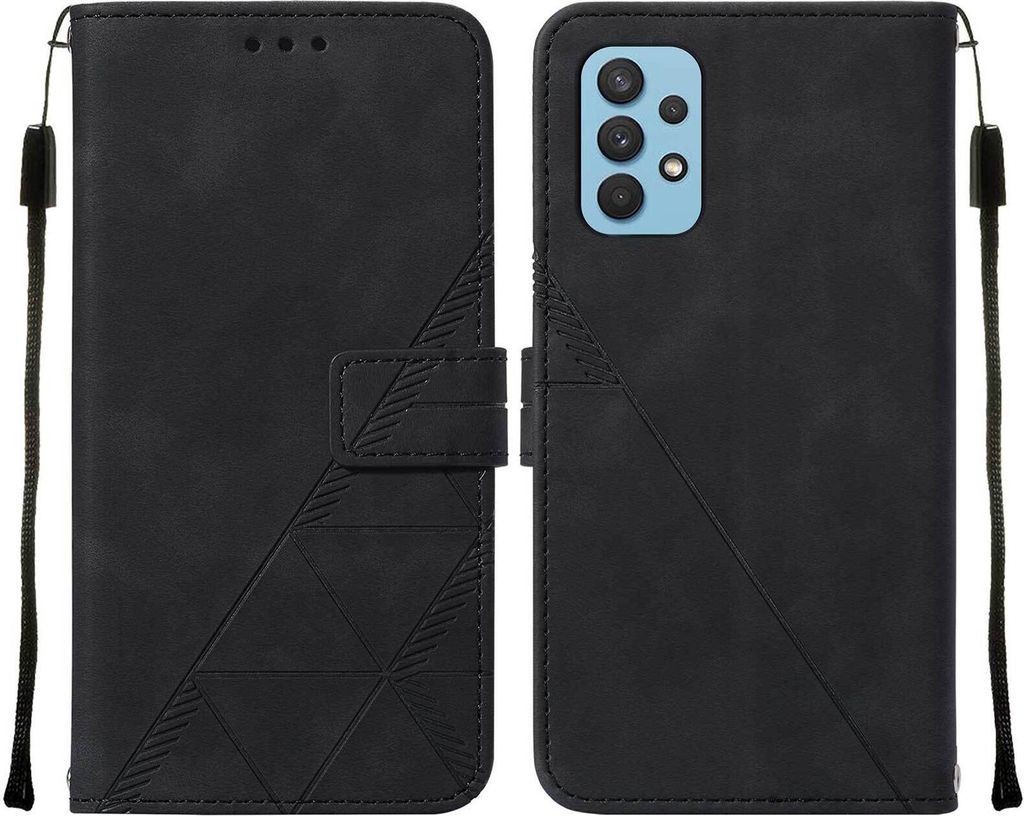 Galaxy A32 5G Hülle, Schlank Prägung Flip Leder Kartenfächer Schutzhülle mit Ständer für Samsung Galaxy A32 5G Schwarz