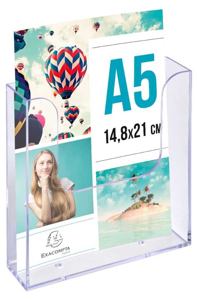 Exacompta Wandprospekthalter A5 vertikal Exacryl Kristall 26mm Fülltiefe
