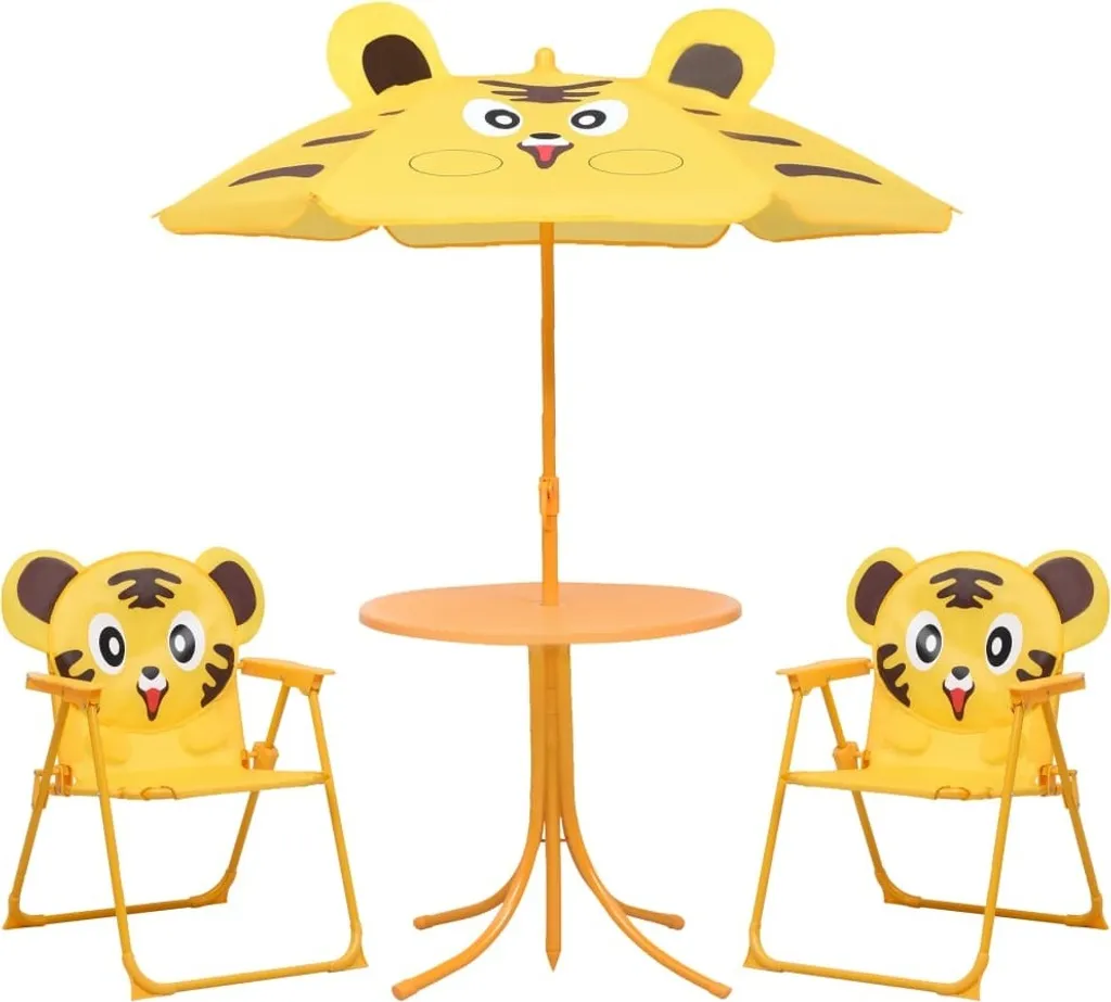 Salon de Jardin Enfant avec Table et Chaises Pliantes Parasol Jaune