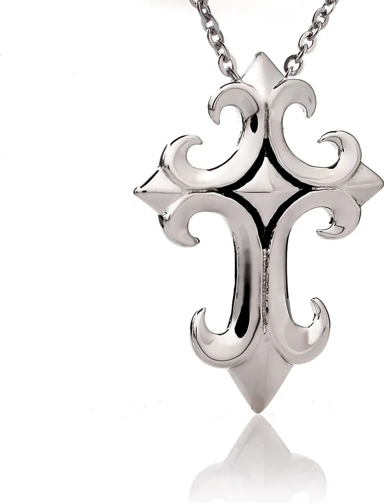 Ciondolo croce giglio in acciaio inox annerito lucido con catena in acciaio inox HSP5922 - 55,0 centimetri