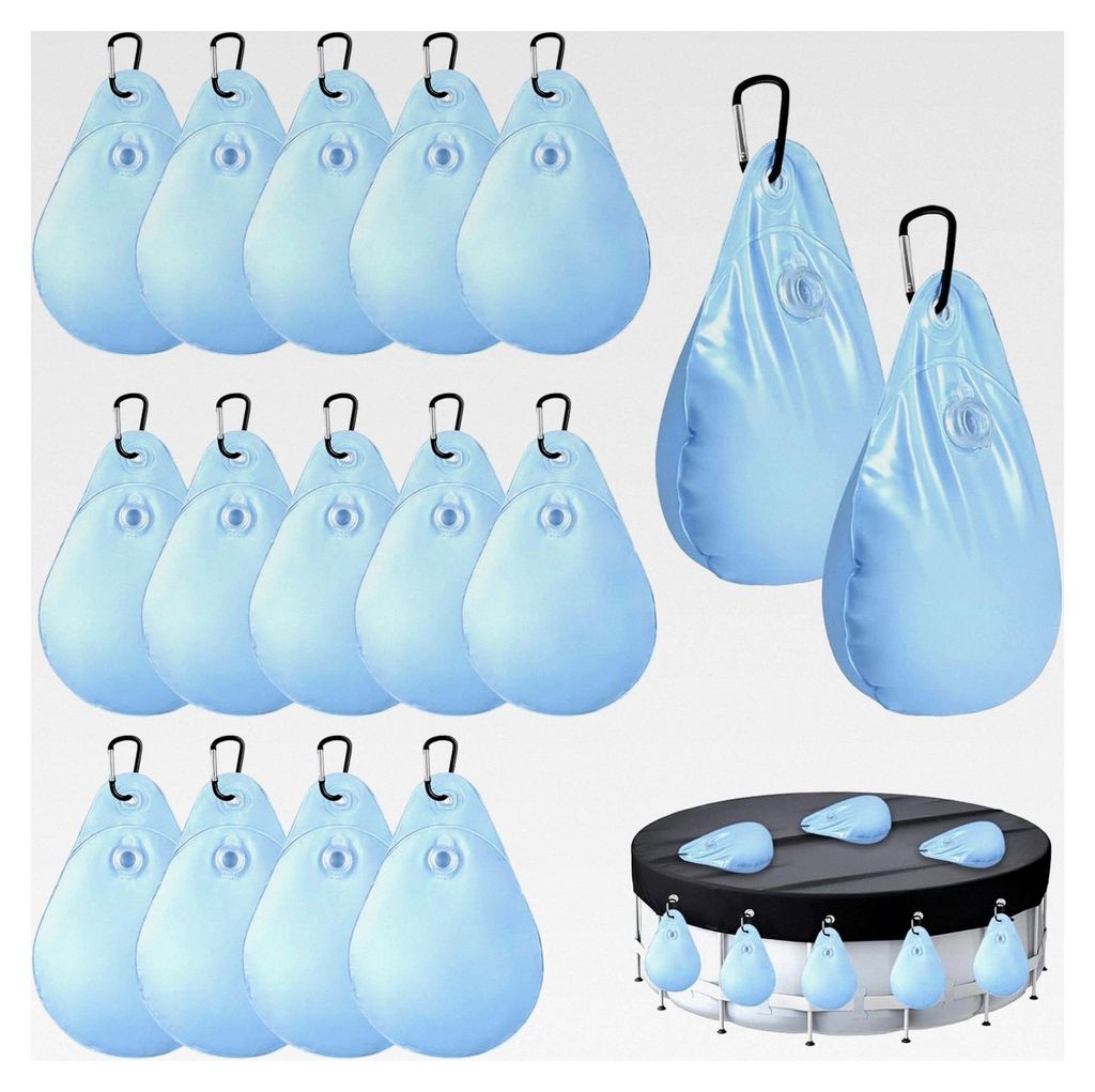 16 Stück Hängetaschen für die Winter-Poolabdeckung, Poolabdeckungsgewichte mit Haken, dicke PVC-Poolabdeckung für oberirdische Schwimmbäder