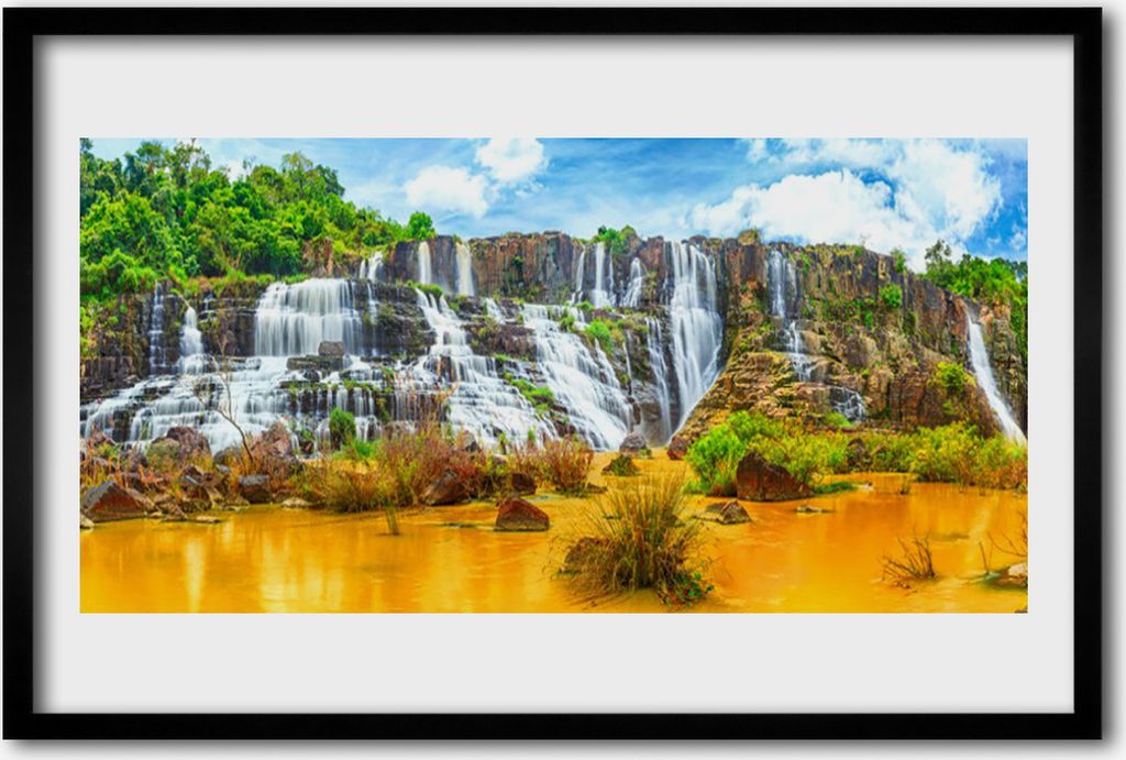 Bild 60x40 MDF-Rahmen Wandkunst Wasserfall Bäume Natur