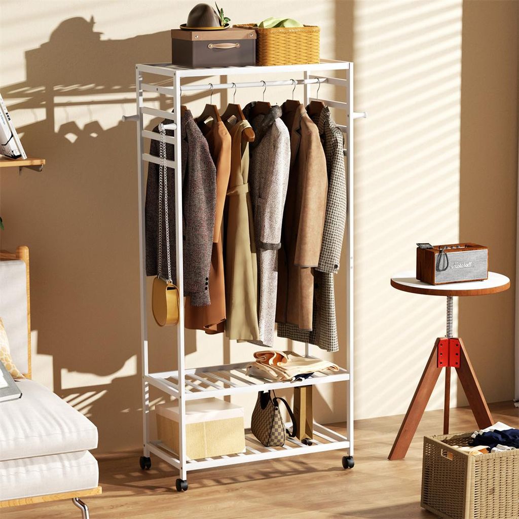 WISFOR Rollgarderobe Kleiderständer Holz mit Kleiderstange