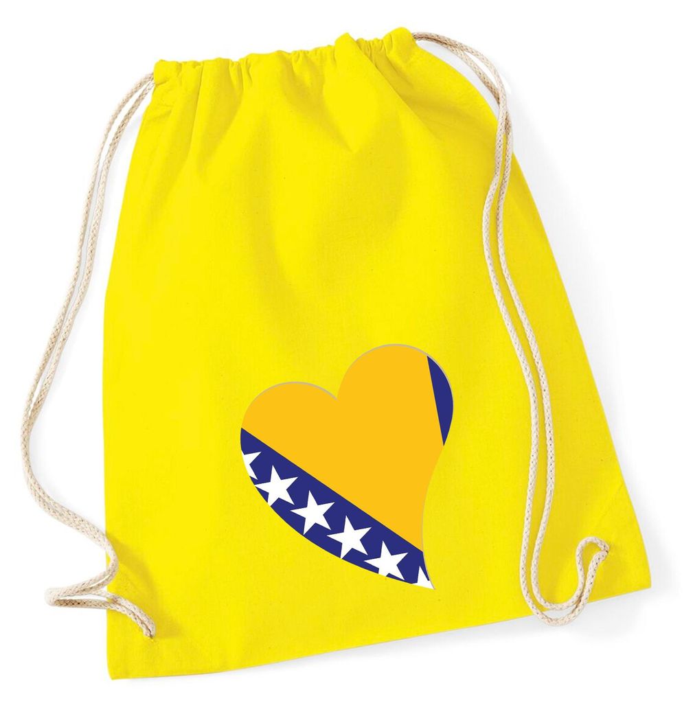 Huuraa Turnbeutel Bosnien und Herzegowina Flagge Herz 12 Liter Yellow Baumwolle Rucksack Geschenkidee