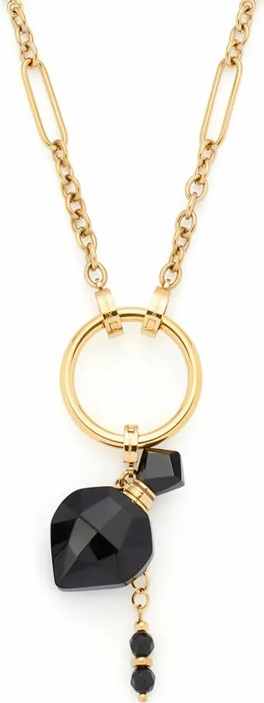 Jewels By Leonardo Collana Delica - Catena Lunga In Acciaio Dorato Con Pietre Nere E Mini Flacon, 80-82,4 Cm