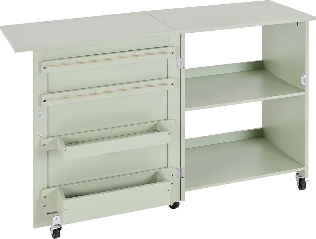 Station de couture pliable à roulettes, design compact et rangement intégré - 10