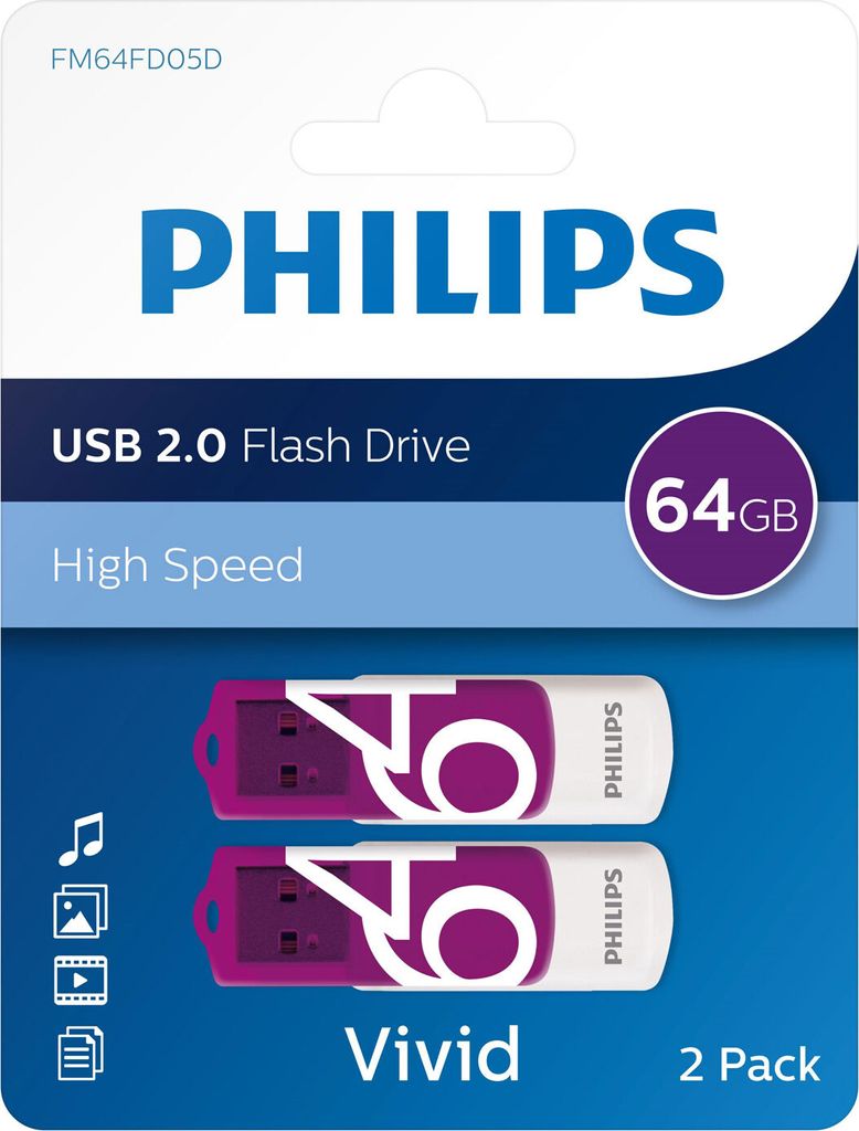 Philips USB 2.0 64GB Vivid Edition Purple 2-pack Zdjęcie produktu 