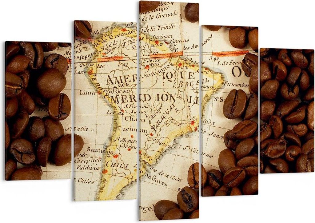 Bild auf Leinwand - Leinwandbild - Südamerika Samen Kaffee - 150x100cm - Wand Bild - Wanddeko - Leinwanddruck - Bilder - Kunstdruck - Wanddekorati...