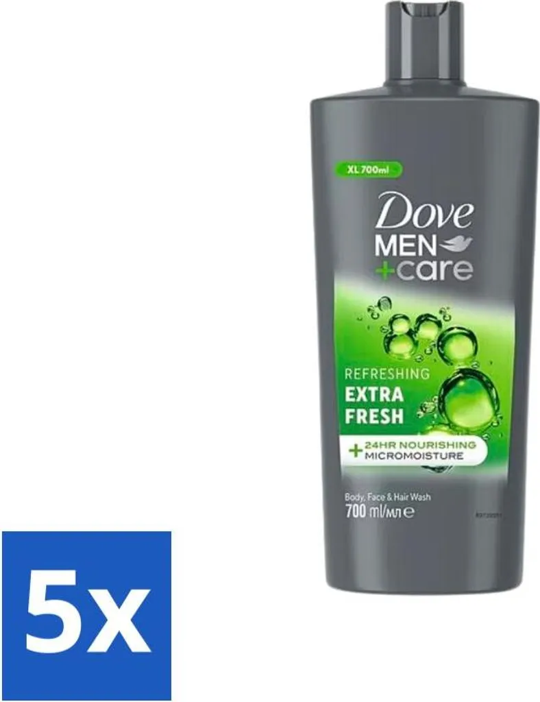 Dove Men+Care Extra Fresh 3 in 1 Gel Doccia 700ml - Confezione 5 Pezzi