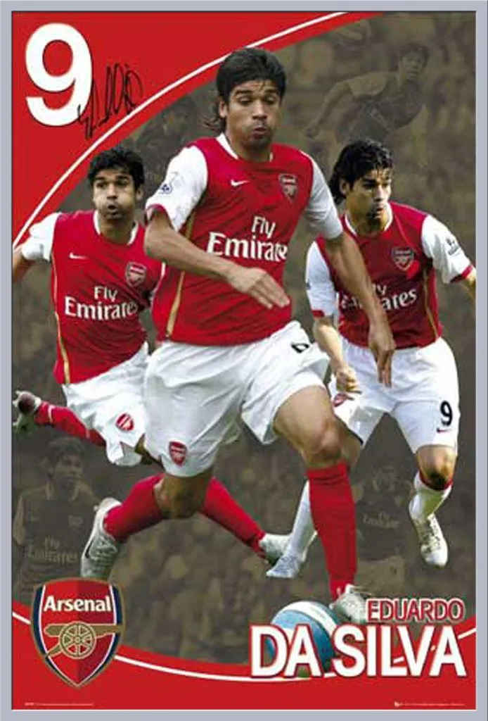 Cadre Photo Football Arsenal Eduardo avec Poster Shinsuke Argenté