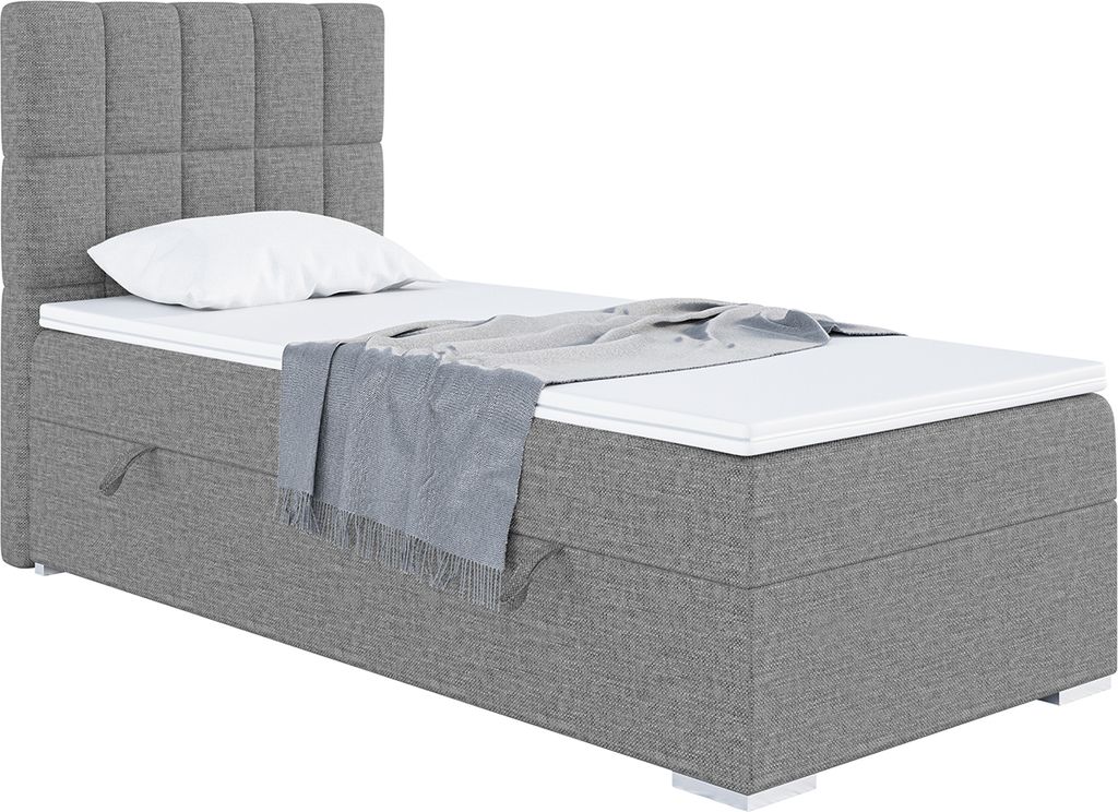MEBLINI Boxspringbett mit Bettkasten - Gepolstert Einzelbett mit Matratze und Topper - Polsterbett mit Stauraum - Bett mit Kopfteil - Stauraumbett ...