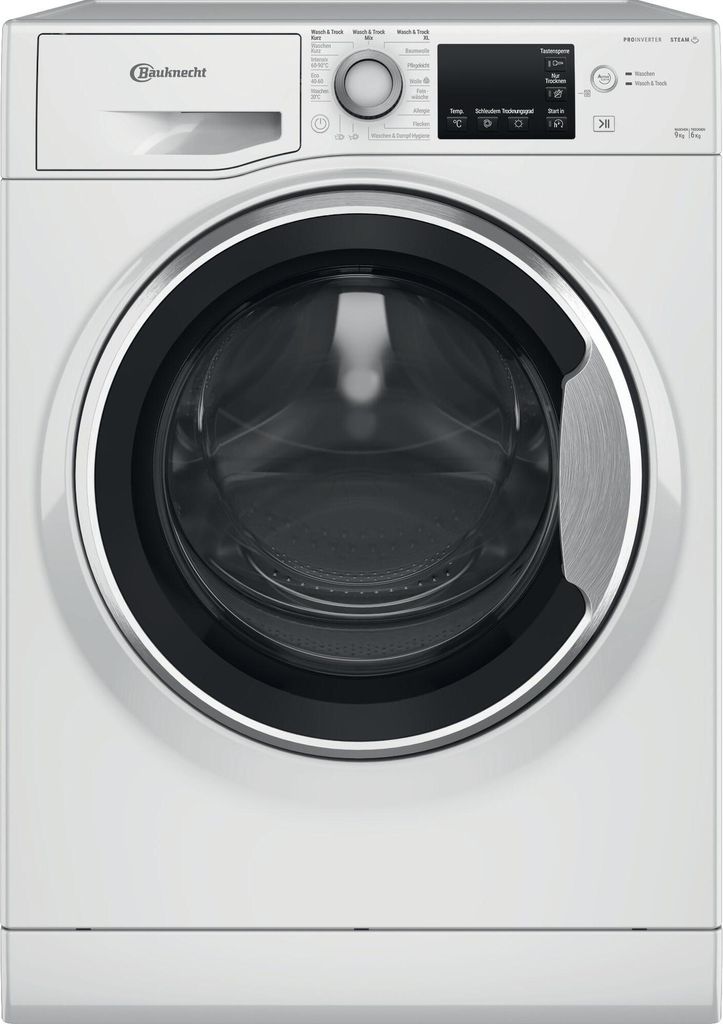 A front view of a white Bauknecht washing machine.