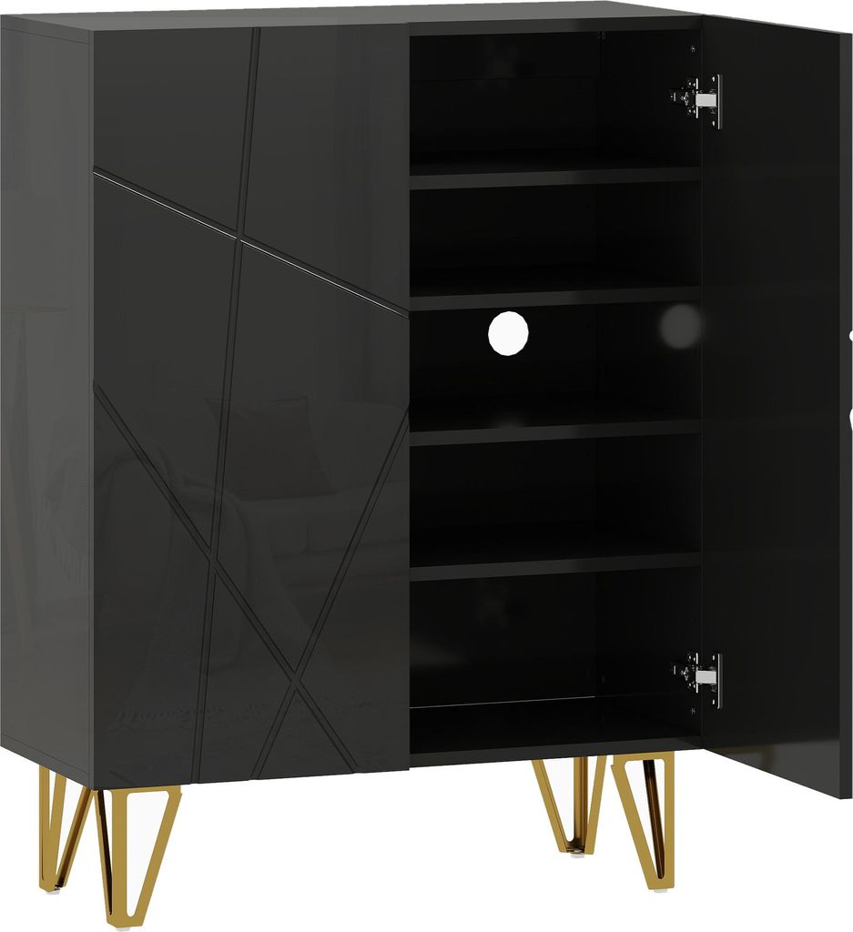 Schuhschrank mit 2 Türen, 3 verstellbaren Böden, Schuhregal Aufbewahrung 72x31,5x95 cm, Schwarz