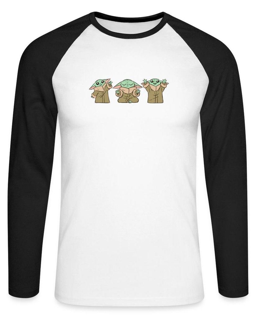 Star Wars: Mandalorian Grogu Posen Baseball Langarmshirt Herren, XXL, Weiß/Schwarz