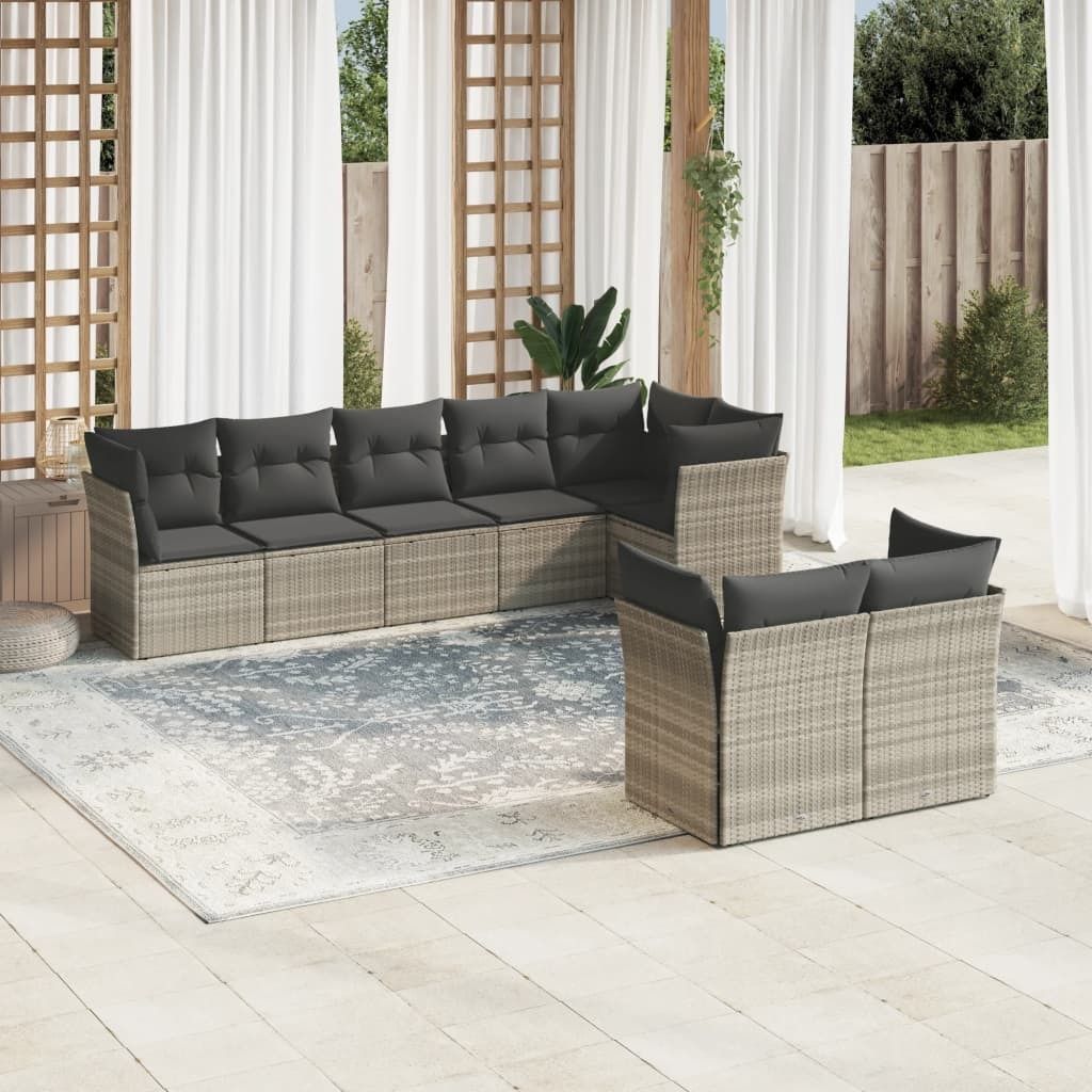 "Rabatt" 8-tlg. Garten-Sofagarnitur - mit sofa - mit Kissen Hellgrau Poly Rattan - Lounge-Dining set CC10005
